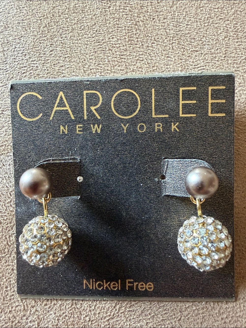 Carolee Brown Pearl & Crystal Fireball Drop Earrings